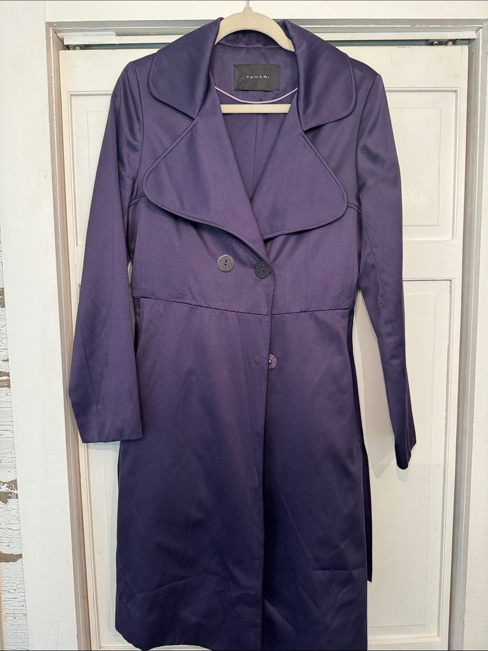 Tahari Deep Purple Tailored Trench Coat